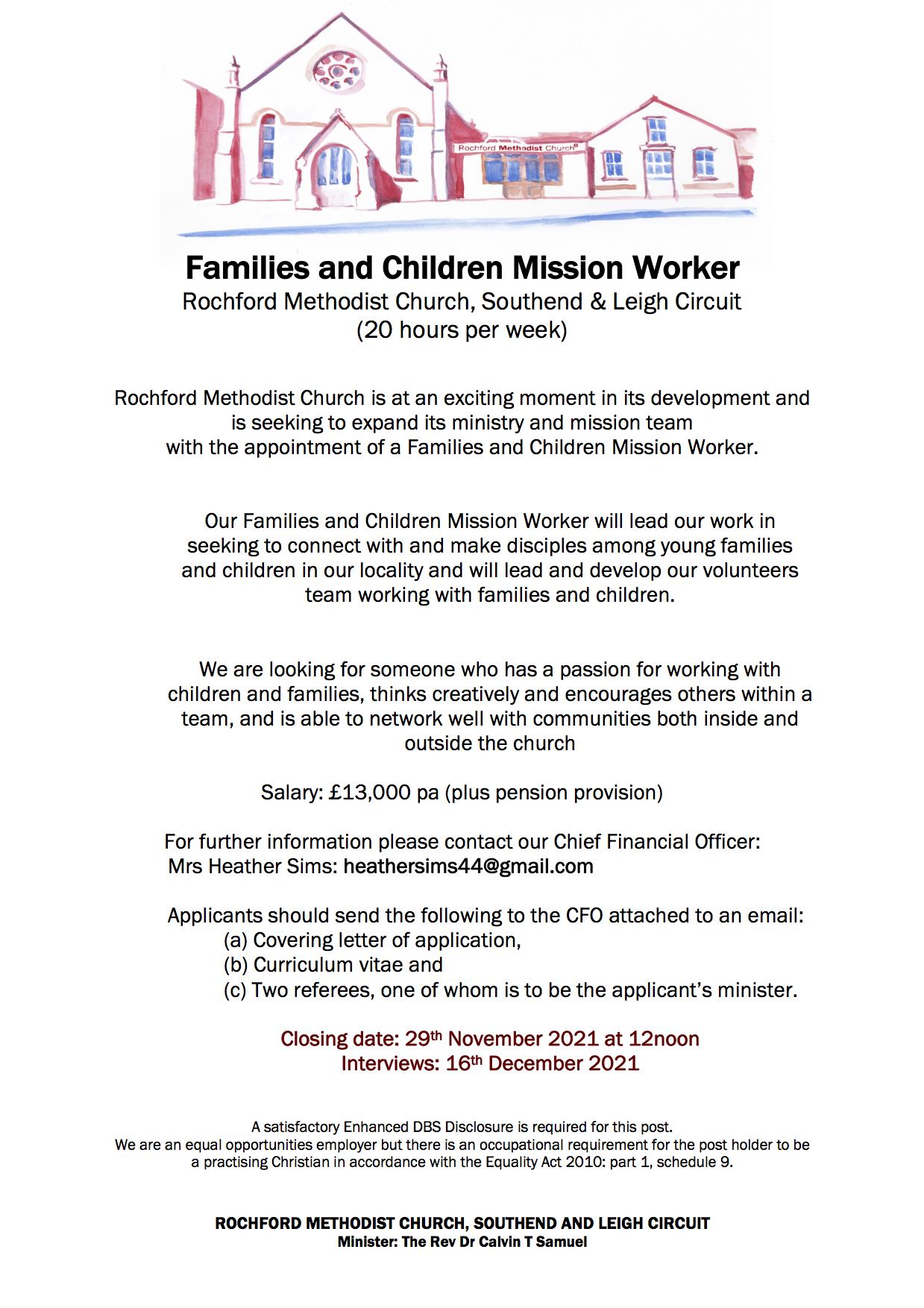Familes and Children Mission Worker Advert